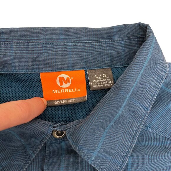 Merrell Select Wick Shirt Mens Large Button Down Long Sleeve Blue Plaid - Picture 5 of 6